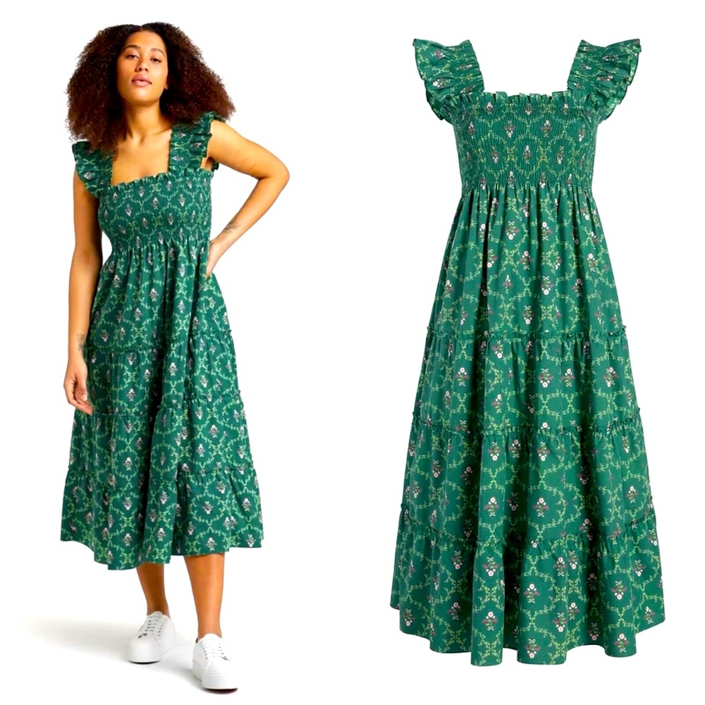 Hill House Home Ellie Nap Dress - Emerald Trellis